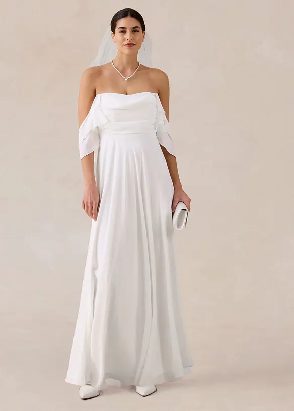 Brudekjole i lett chiffon med drapering, bonprix