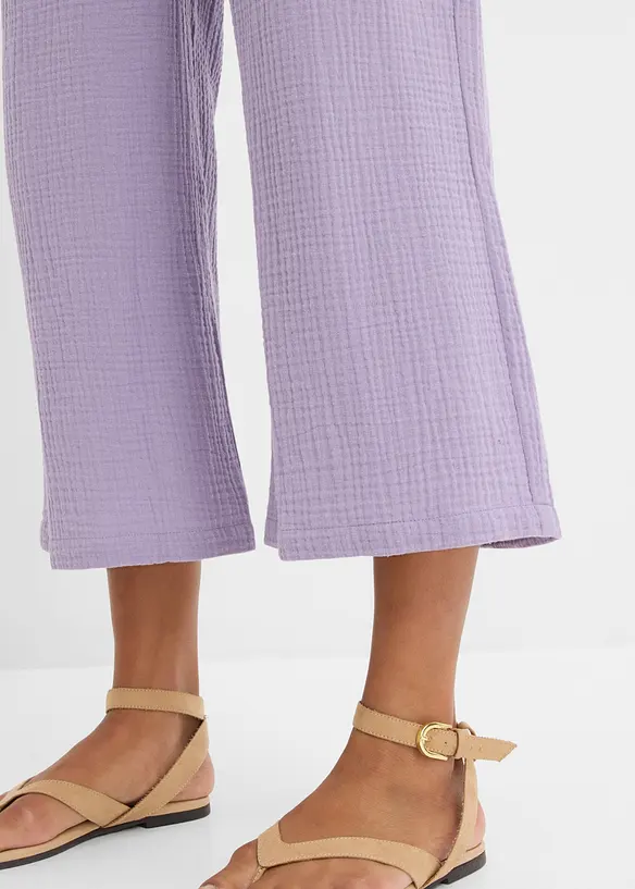 Bukse i bomullsmusselin med vide ben, bonprix