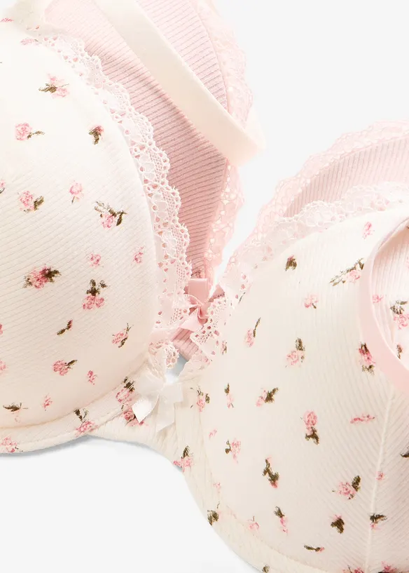 Vattert BH med spiler i ribbemateriale med bomull (2-pack), bonprix