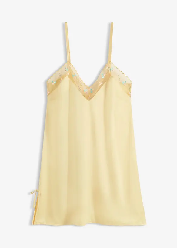 Neglisj&eacute; i sateng med nydelig broderi, bonprix