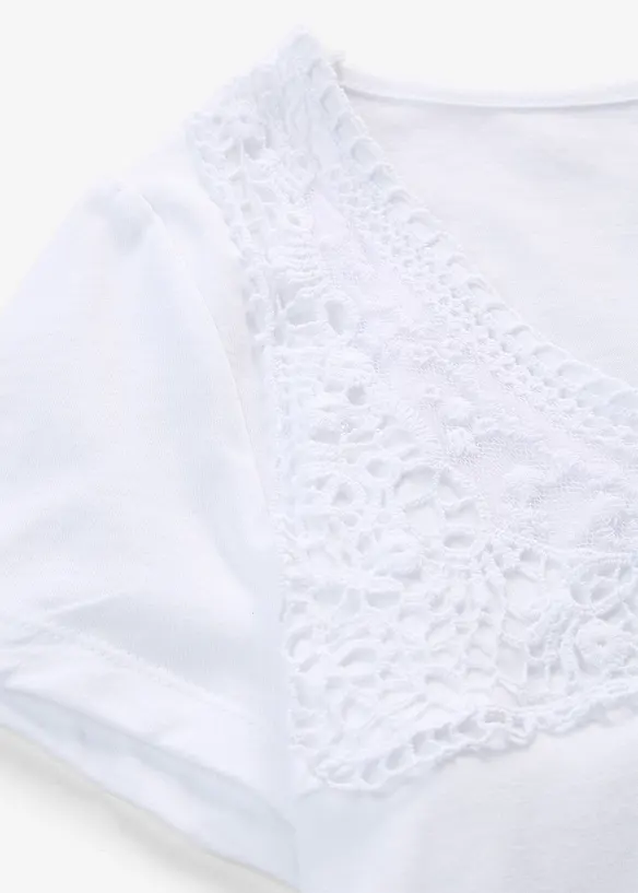 Bomullstopp med blonder, kortermet, bonprix