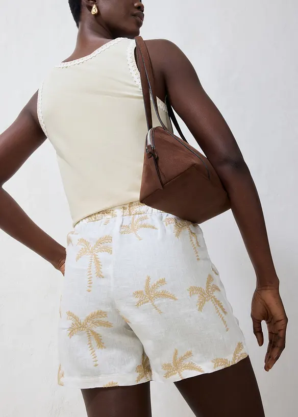 Linshorts med broderier, bonprix