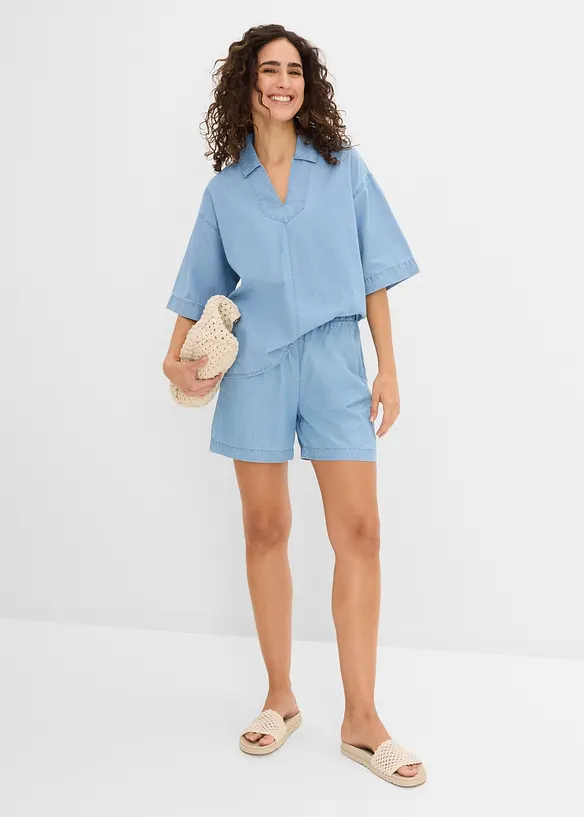 Denimbluse i &oslash;kologisk bomull, bonprix