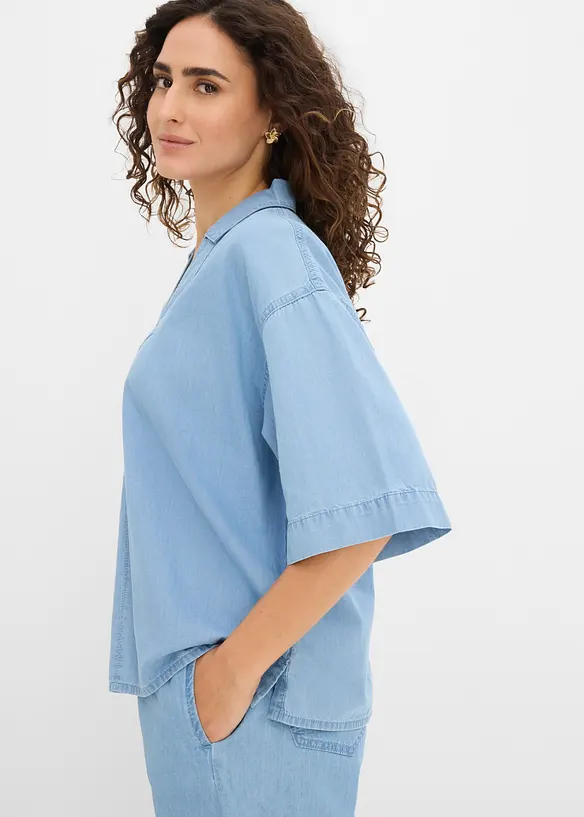 Denimbluse i &oslash;kologisk bomull, bonprix