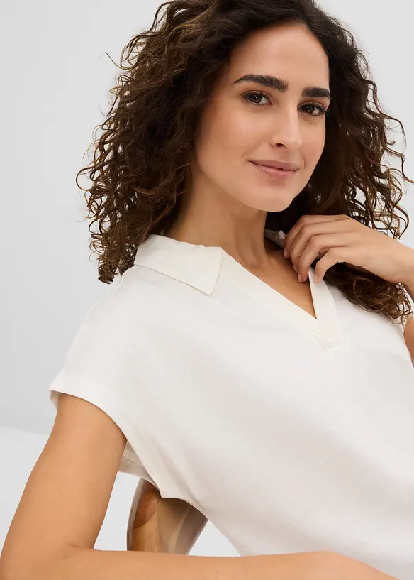 Topp i 100% &oslash;kologisk bomull med krage, bonprix