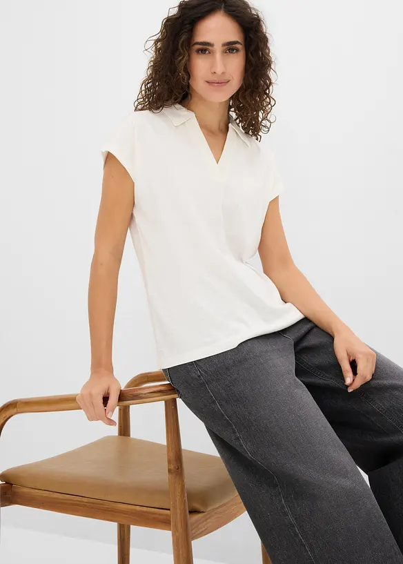 Topp i 100% &oslash;kologisk bomull med krage, bonprix