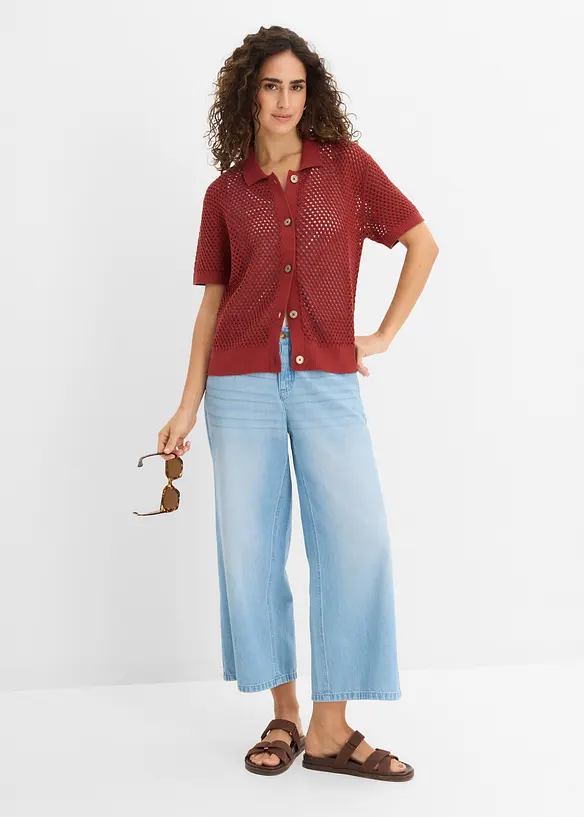 Cardigan med hullm&oslash;nster, bonprix