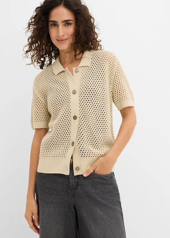 Cardigan med hullm&oslash;nster, bonprix