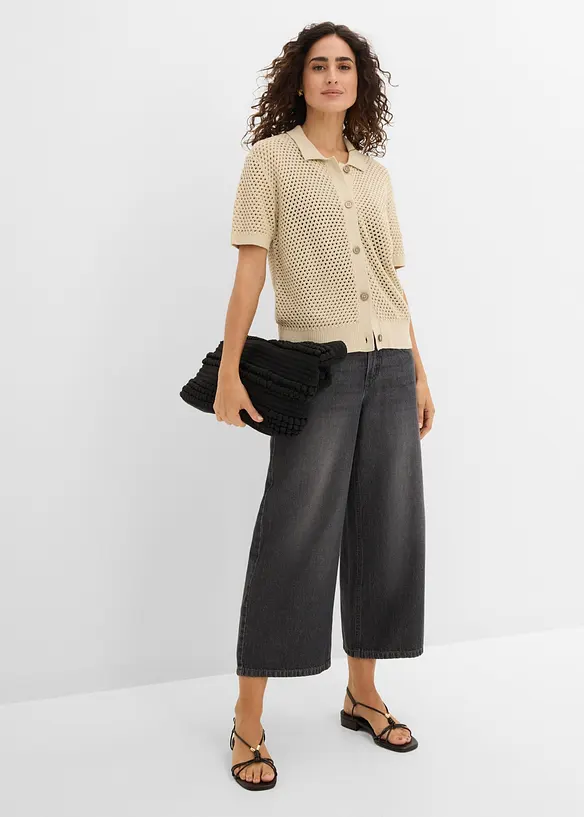 Cardigan med hullm&oslash;nster, bonprix