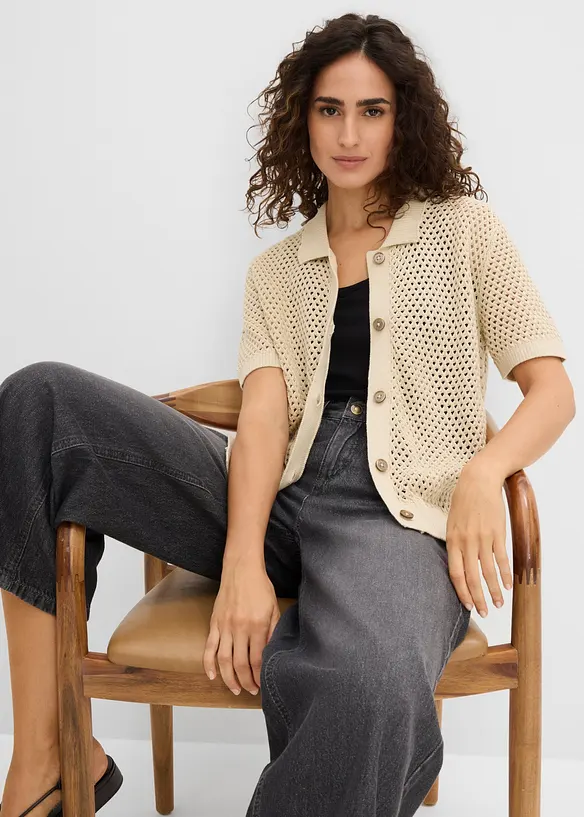 Cardigan med hullm&oslash;nster, bonprix