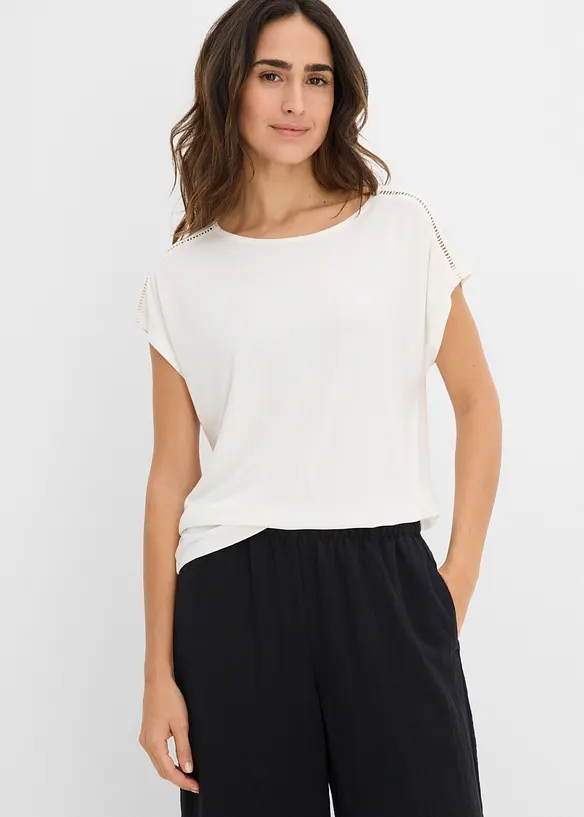 Topp med innfelte, smale blonder, bonprix