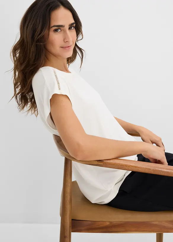 Topp med innfelte, smale blonder, bonprix