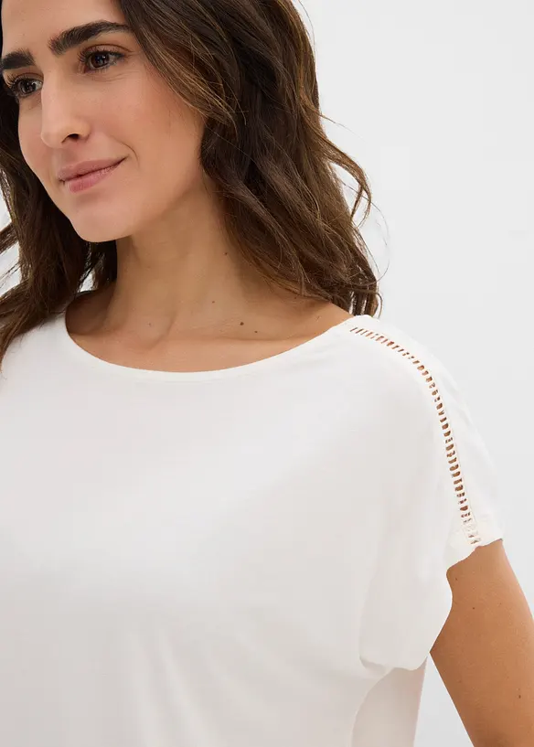 Topp med innfelte, smale blonder, bonprix