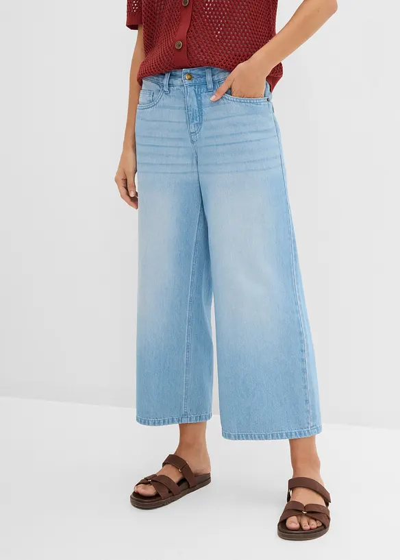 Wide Leg-jeans Mid Waist, komfortlinning, bonprix