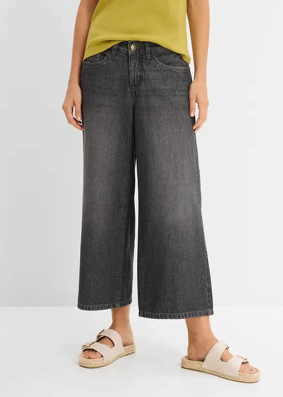 Wide Leg-jeans Mid Waist, komfortlinning, bonprix