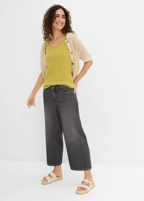 Wide Leg-jeans Mid Waist, komfortlinning, bonprix