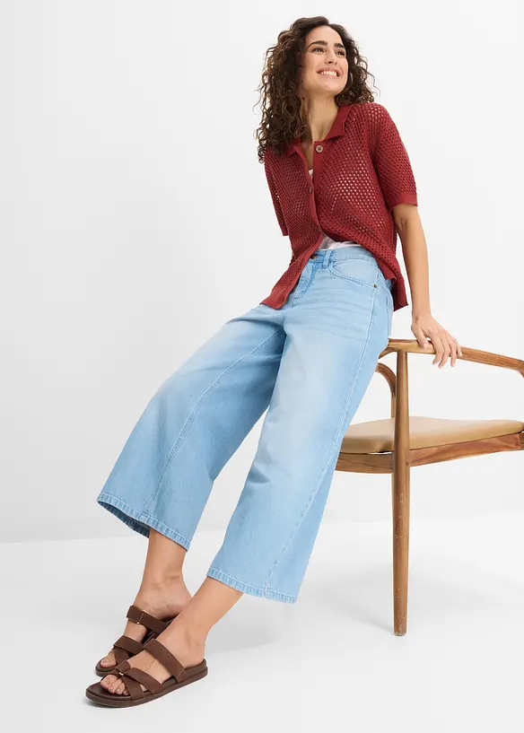 Wide Leg-jeans Mid Waist, komfortlinning, bonprix