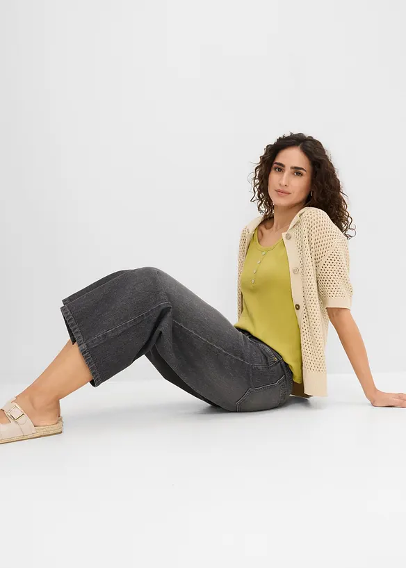 Wide Leg-jeans Mid Waist, komfortlinning, bonprix