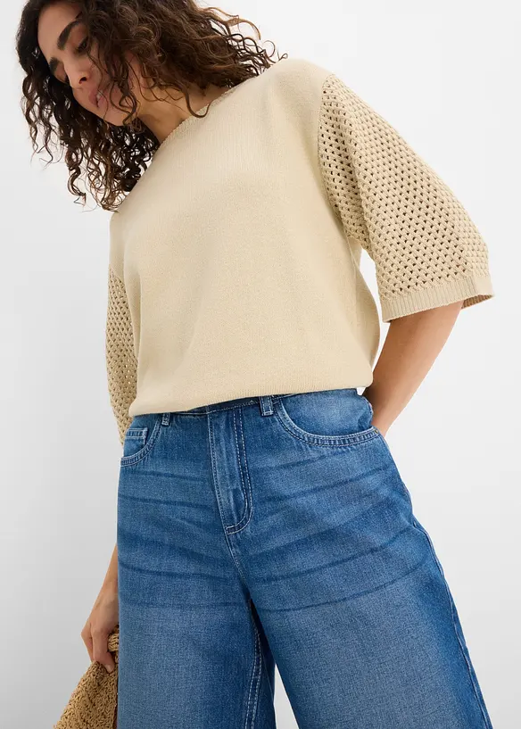 Bermudashorts i denim Mid Waist, komfortlinning, bonprix