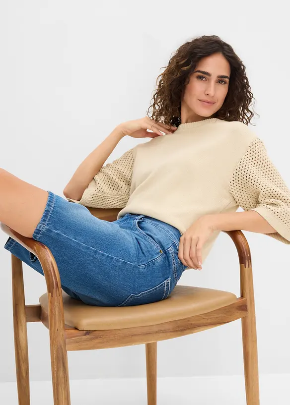 Bermudashorts i denim Mid Waist, komfortlinning, bonprix