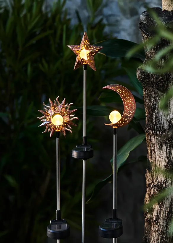 Solcelledrevet hagedekor sol, m&aring;ne, stjerner (3-delt sett), bonprix