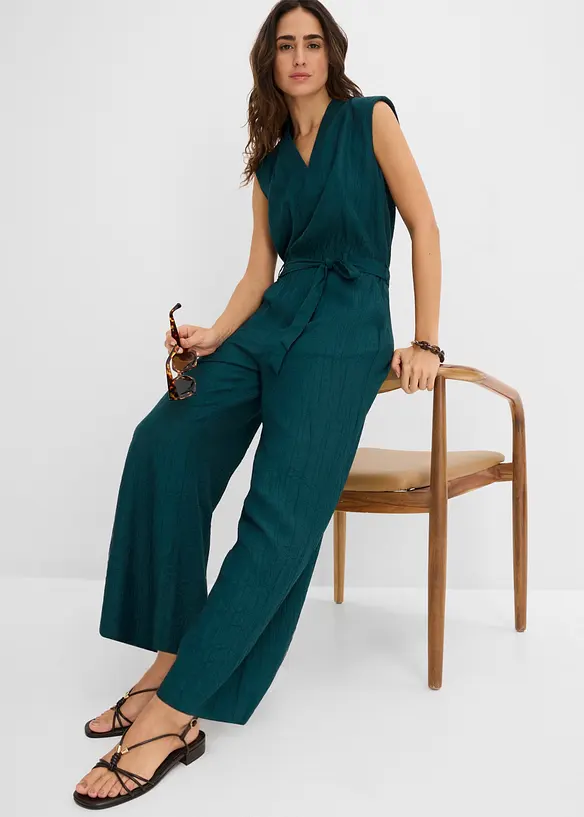 Jumpsuit i viskose med fin krage, bonprix