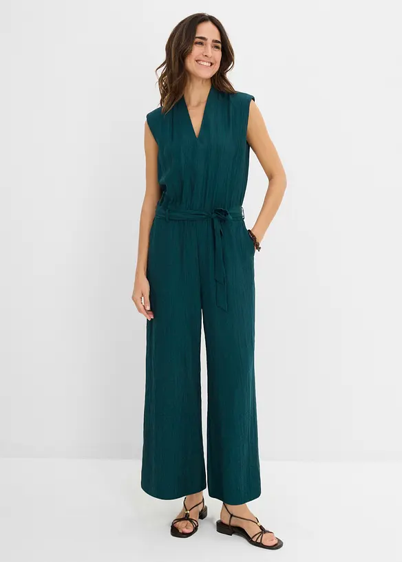 Jumpsuit i viskose med fin krage, bonprix