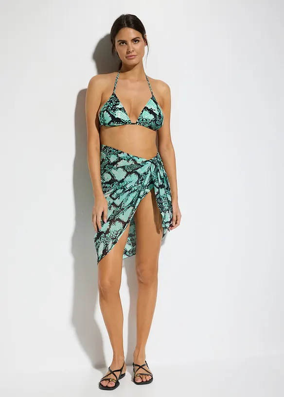 Triangel-bikini + pareo i badet&oslash;ymateriale (3 -delt sett), bonprix