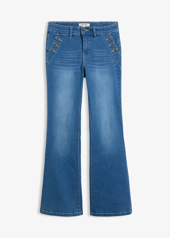 Flared-jeans Mid Waist, &oslash;kologisk bomull, bonprix