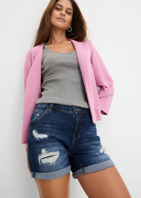Denimshorts Mid Waist med destroyed-effekt, bonprix
