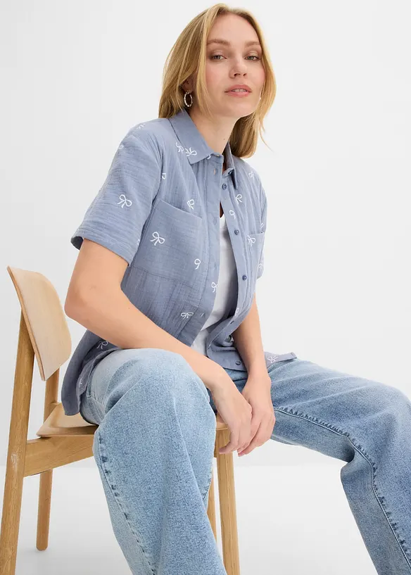 Kortermet bluse av musselin, bonprix