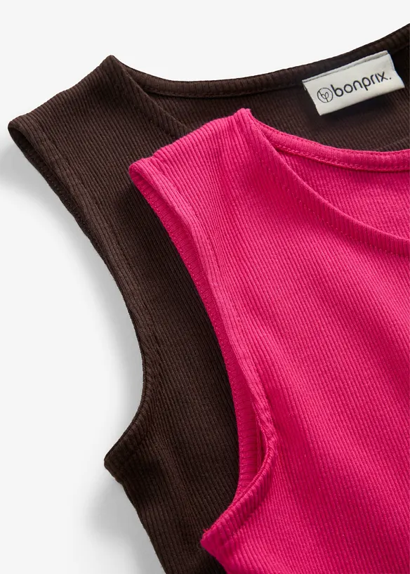 Ribbet topp i 100% &oslash;kologisk bomull (2-pack), bonprix