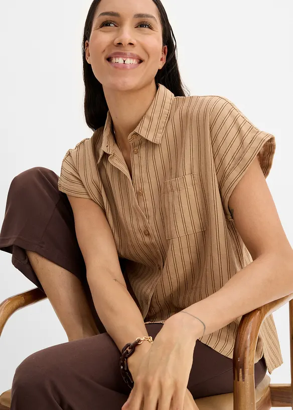Kortermet bluse i linmiks, bonprix