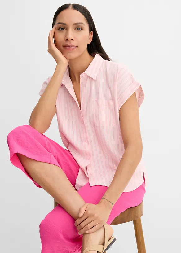 Kortermet bluse i linmiks, bonprix