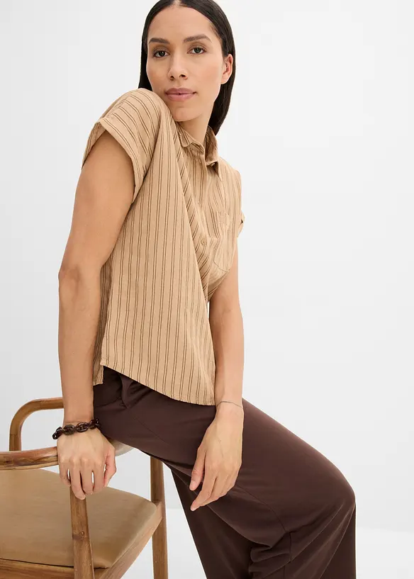 Kortermet bluse i linmiks, bonprix