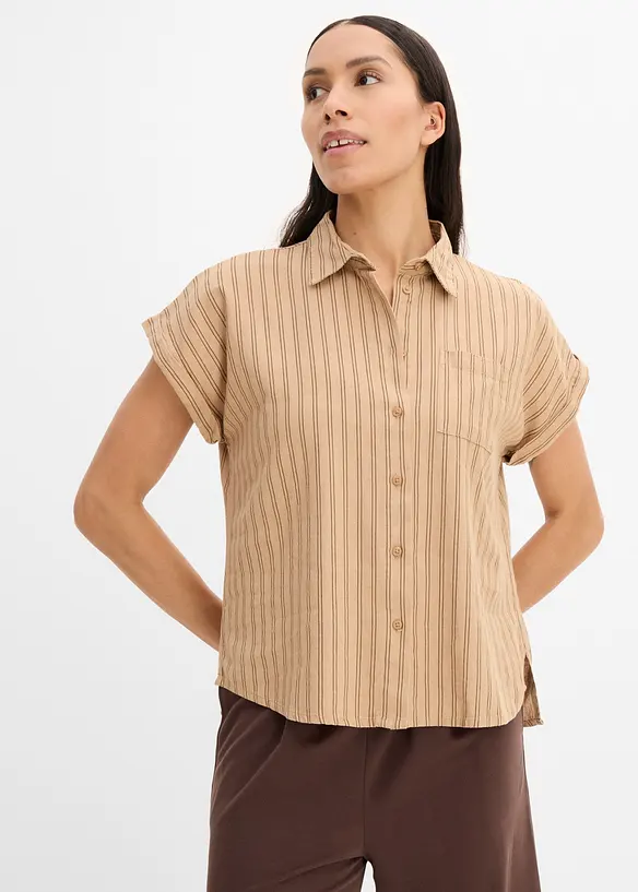 Kortermet bluse i linmiks, bonprix