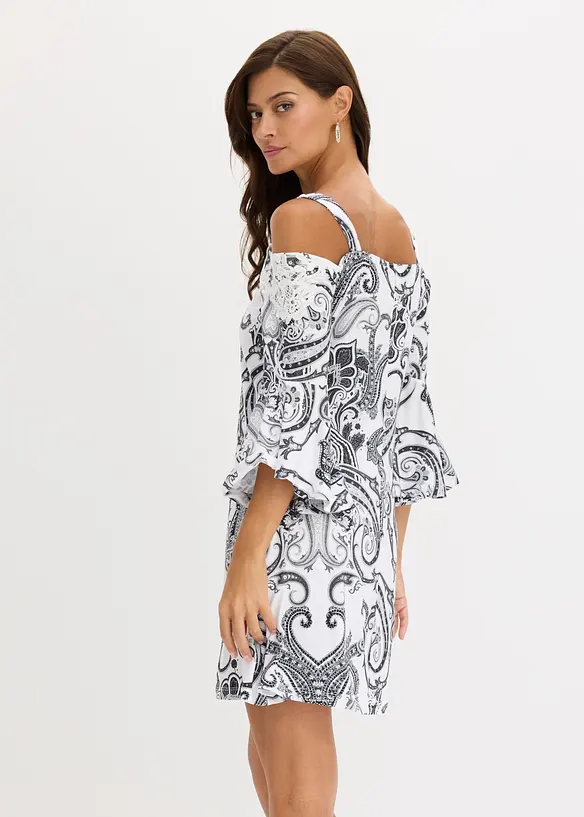 Off shoulder-kjole i utskr&aring;dd modell, bonprix
