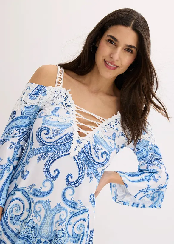 Off shoulder-kjole i utskr&aring;dd modell, bonprix