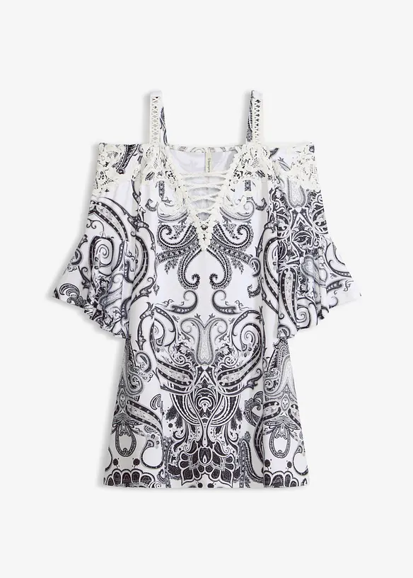 Off shoulder-kjole i utskr&aring;dd modell, bonprix