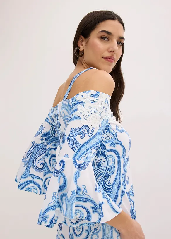 Off shoulder-kjole i utskr&aring;dd modell, bonprix