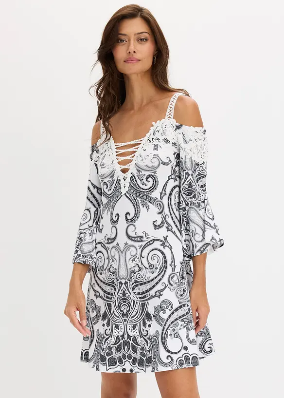 Off shoulder-kjole i utskr&aring;dd modell, bonprix