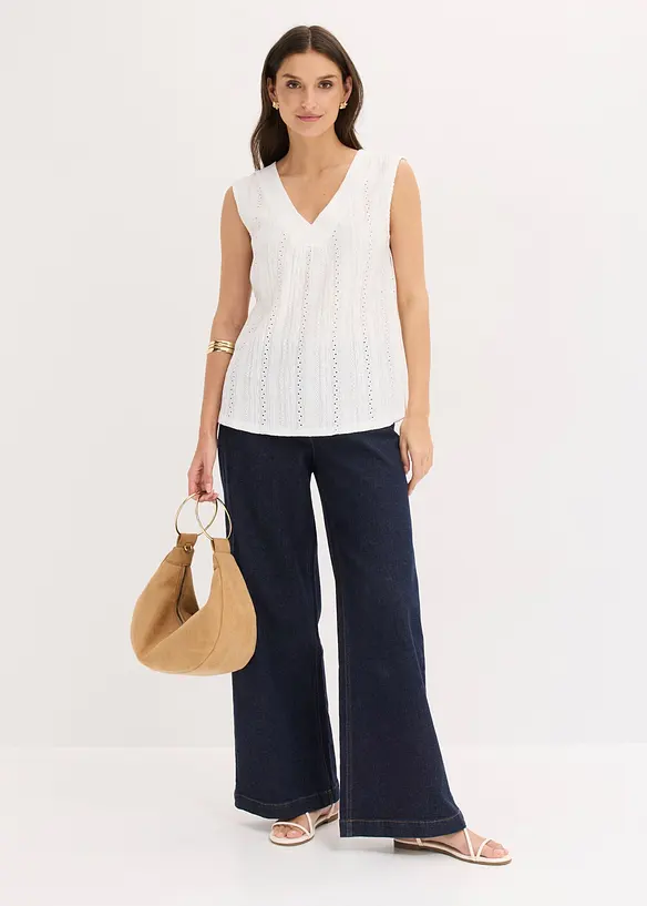 Topp med hullbroderi, bonprix