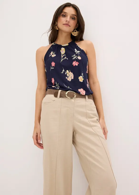 Bukse i lett linmiks med vide ben, bonprix