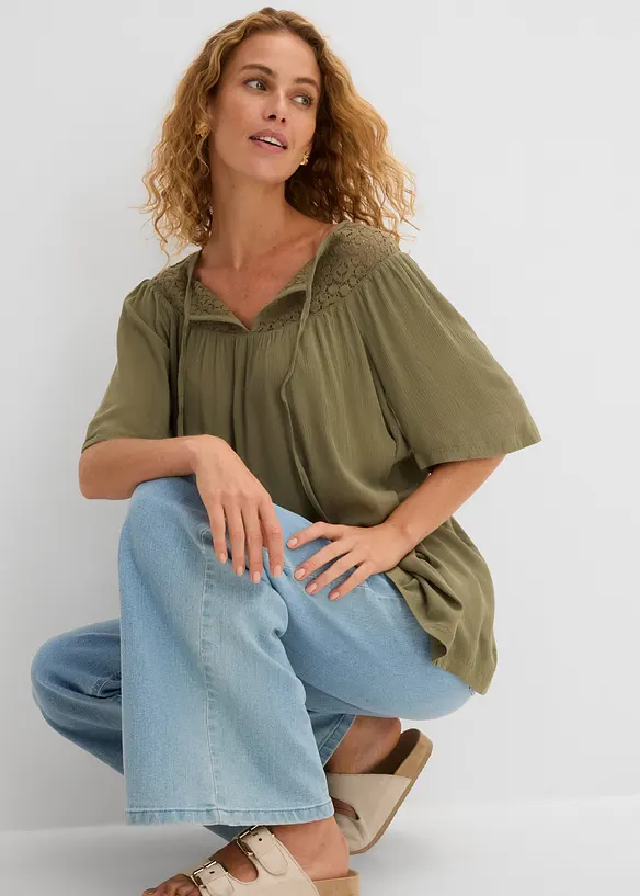 Lang, crinkle tunika, kortermet, bonprix