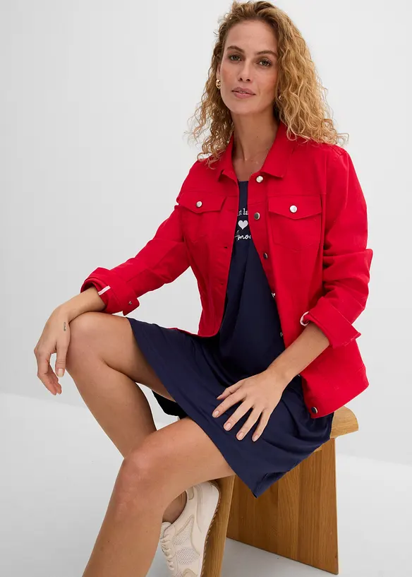 Jerseykjole med broderi i viskose med elastan, bonprix