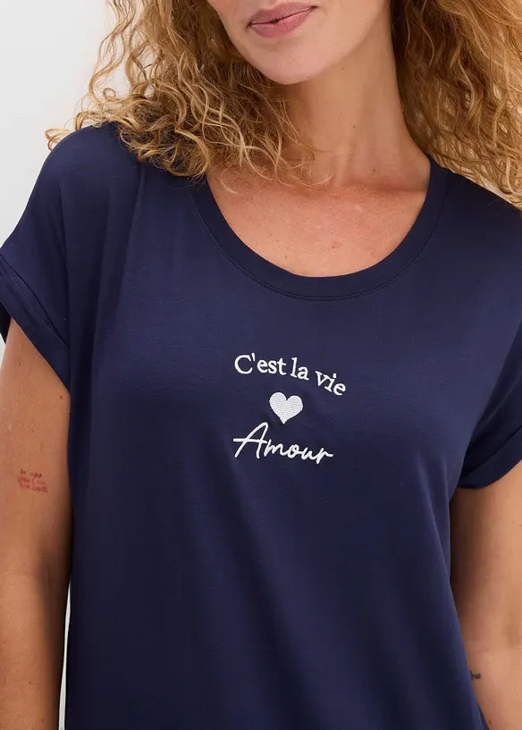 Jerseykjole med broderi i viskose med elastan, bonprix