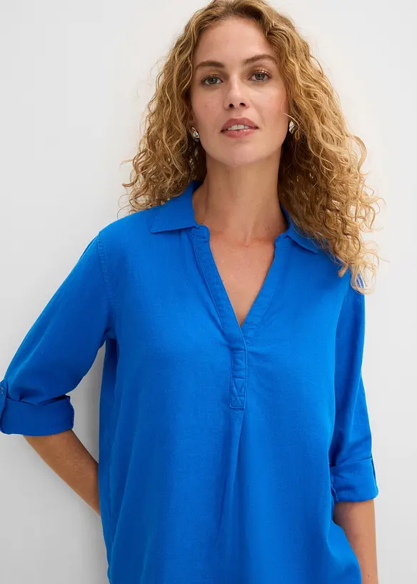Bluse med lin og 3/4-lange ermer, bonprix