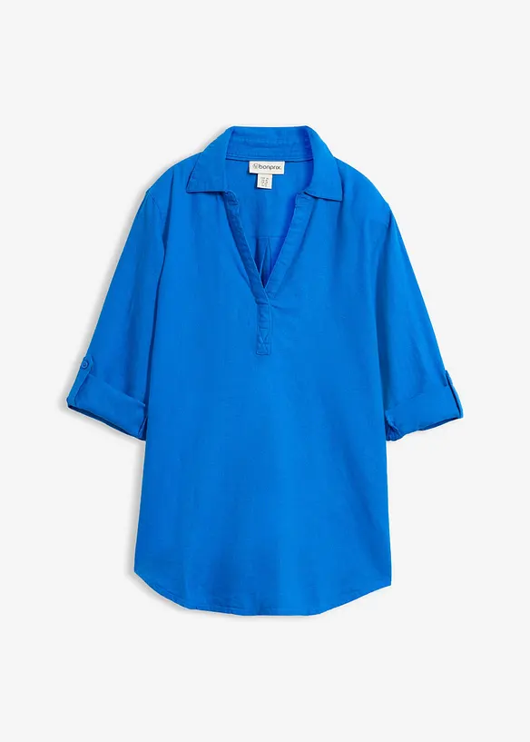 Bluse med lin og 3/4-lange ermer, bonprix