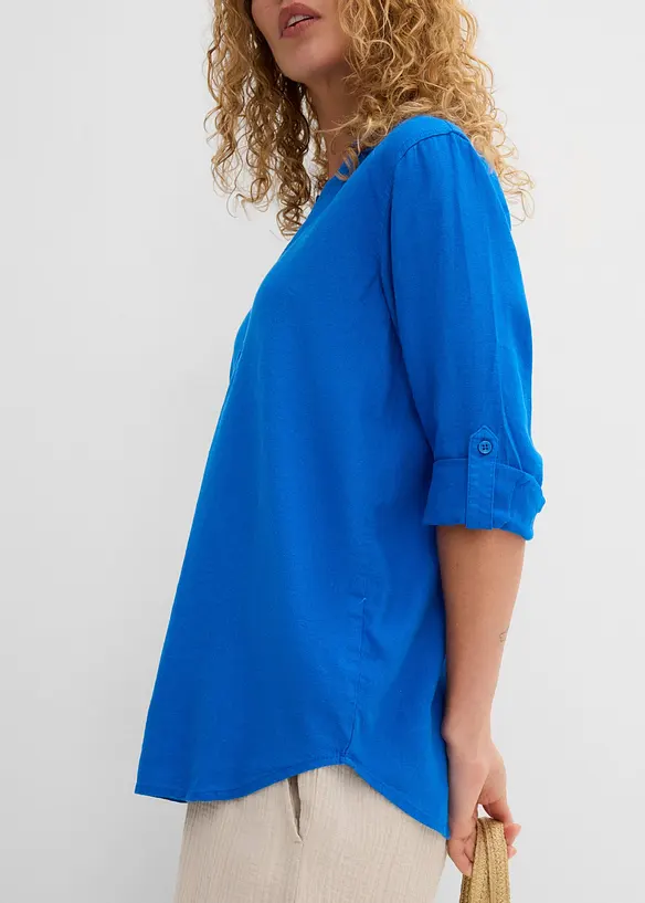 Bluse med lin og 3/4-lange ermer, bonprix