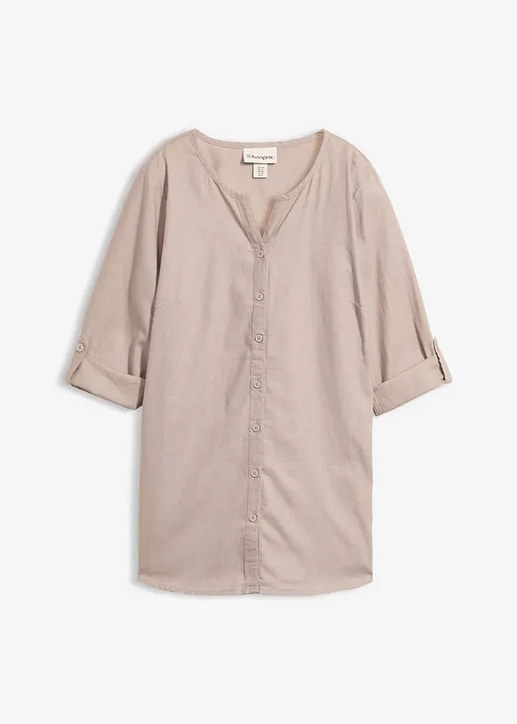 Bluse med lin og 3/4-lange ermer, bonprix